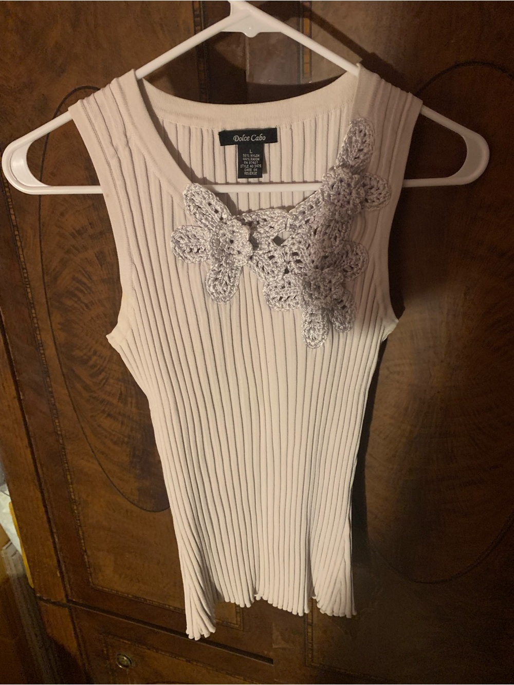 Dolce Cabo Cream Ribbed Tank with Crochet Applique, size L